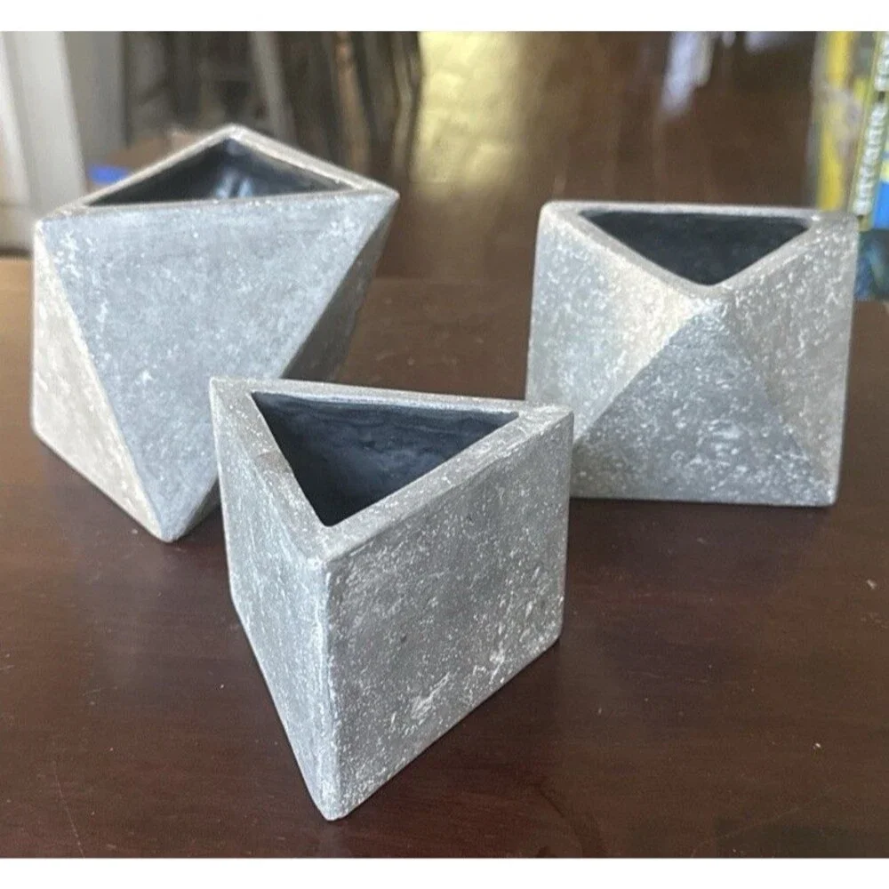 Metro Aslant Handcrafted Artisan Stoneware Vases SET of 3 Geometric Shapes - Ash